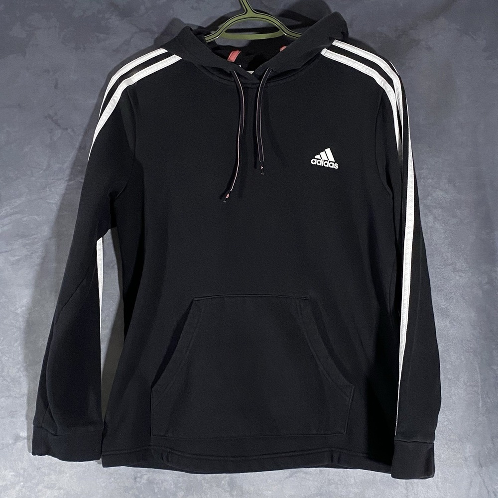 Adidas Originals Women's Hoodie Black White 3 Stripe Trefoil Sweatshirt M